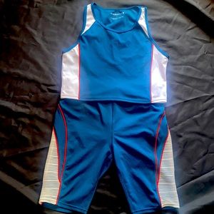 Blue and White Athletic Set w/ see through sides. 😍